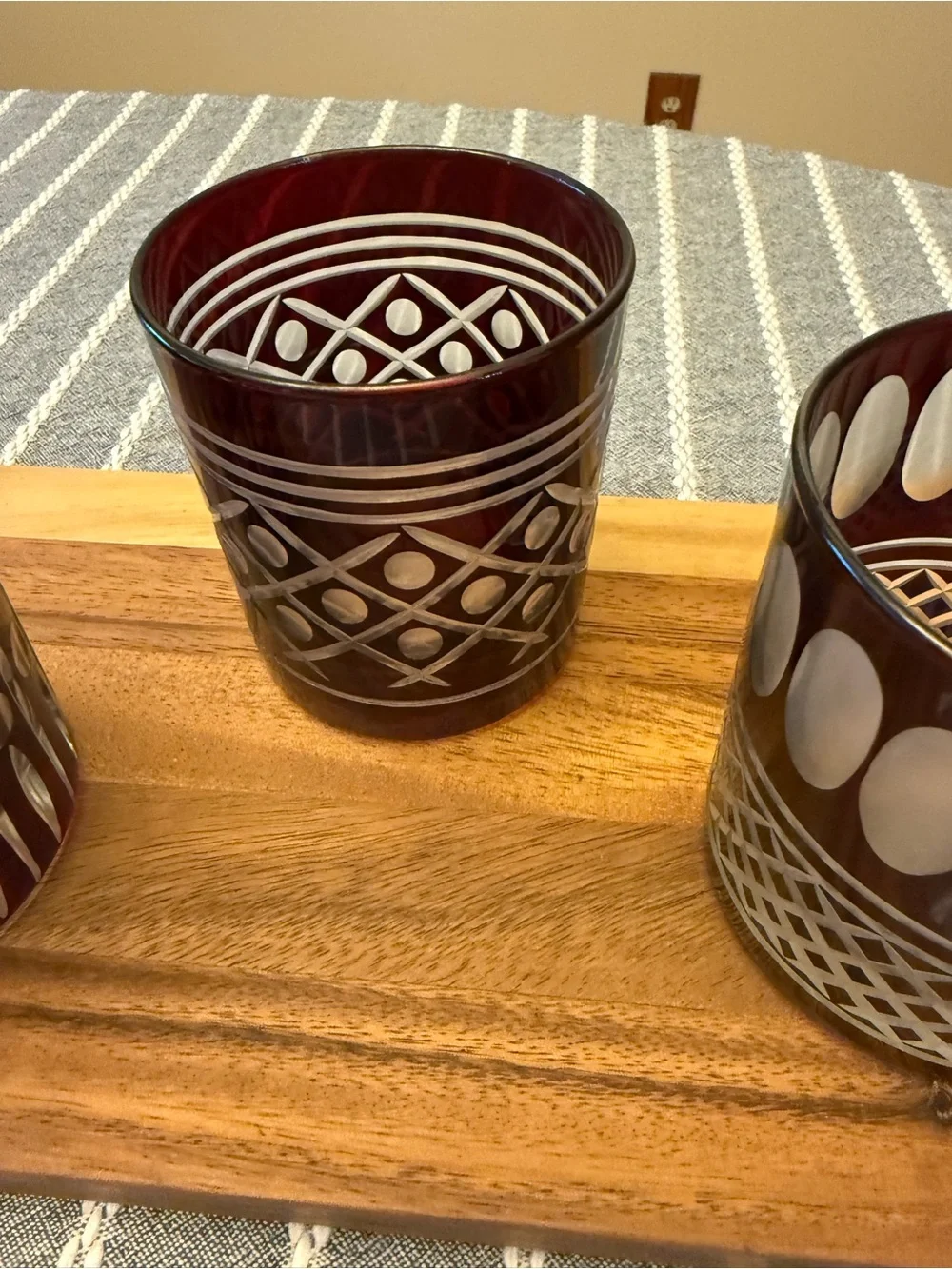 Williams Sonoma Ruby Red Etched Double Old Fashion glasses - Set of 4